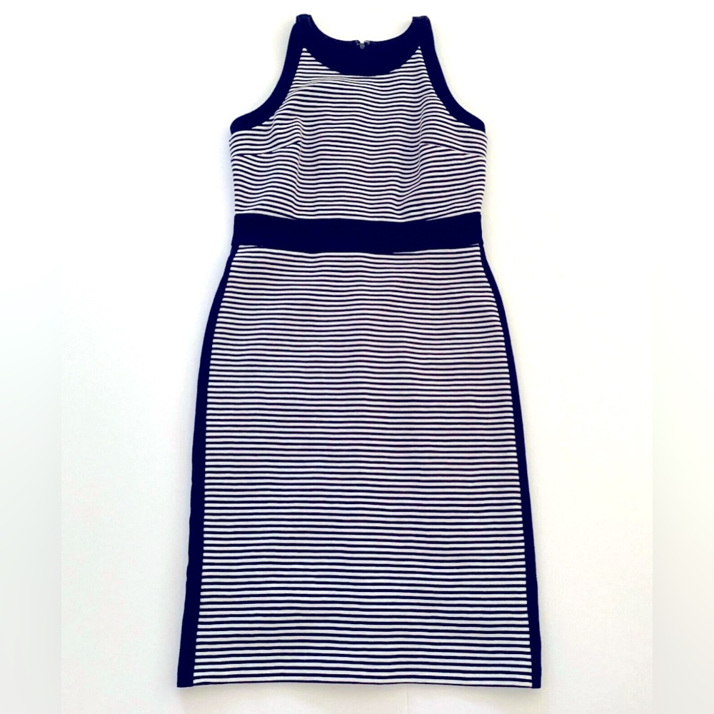 Ann Taylor Navy Blue & White Ottoman Knit Dress – Size 14 Nautical